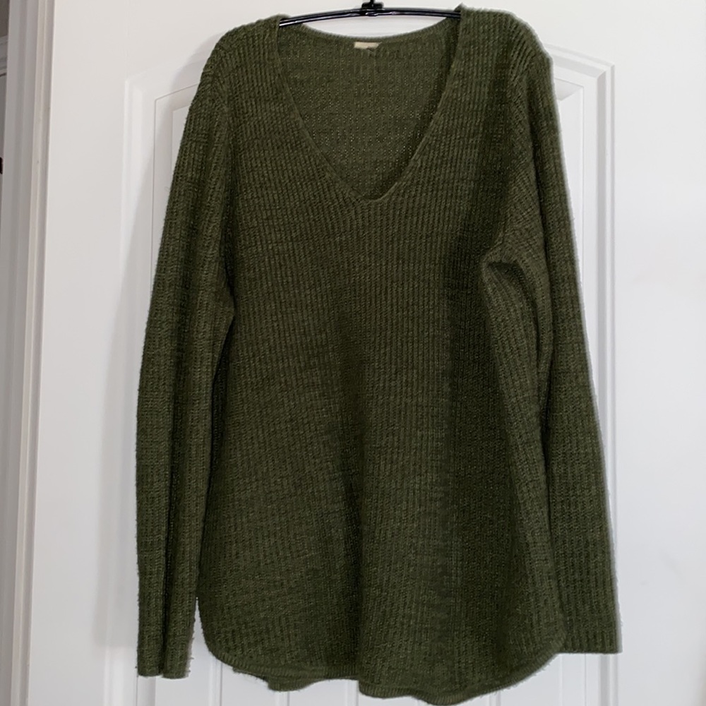 Army green knit v neck sweater